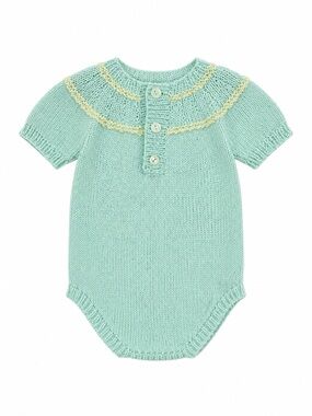 Size‎ 6–12 Months Handmade Baby Knit Romper Mint Green Short Sleeve Heirloom